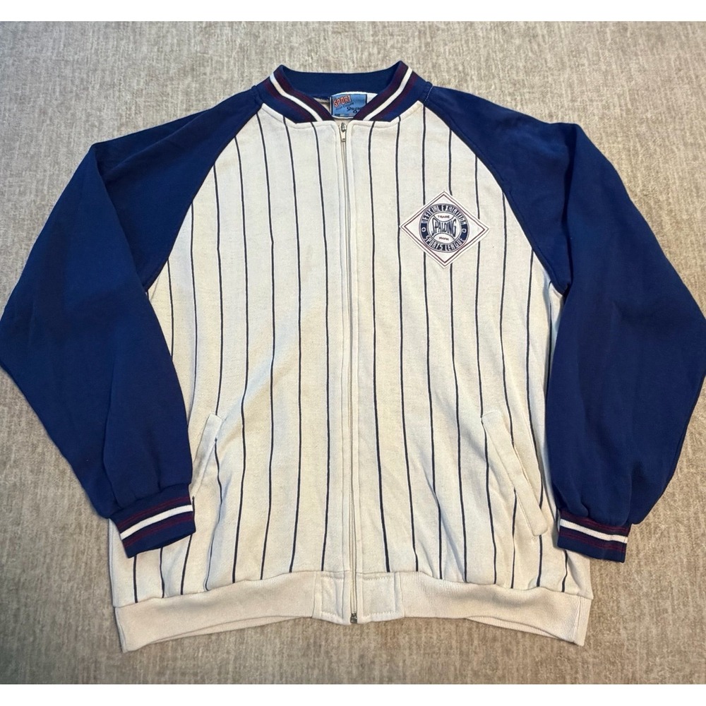 Vintage Spalding Sports League Full Zip Jacket XL Pinstripe Baseball Style